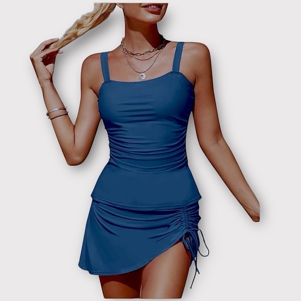 Women’s Tankini 2Pc Swimwear with Tummy Control Modest Blue Size Small NWT